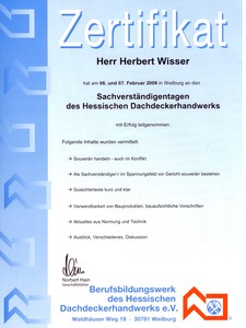 Zertifikat Sachverständigentagen 2009